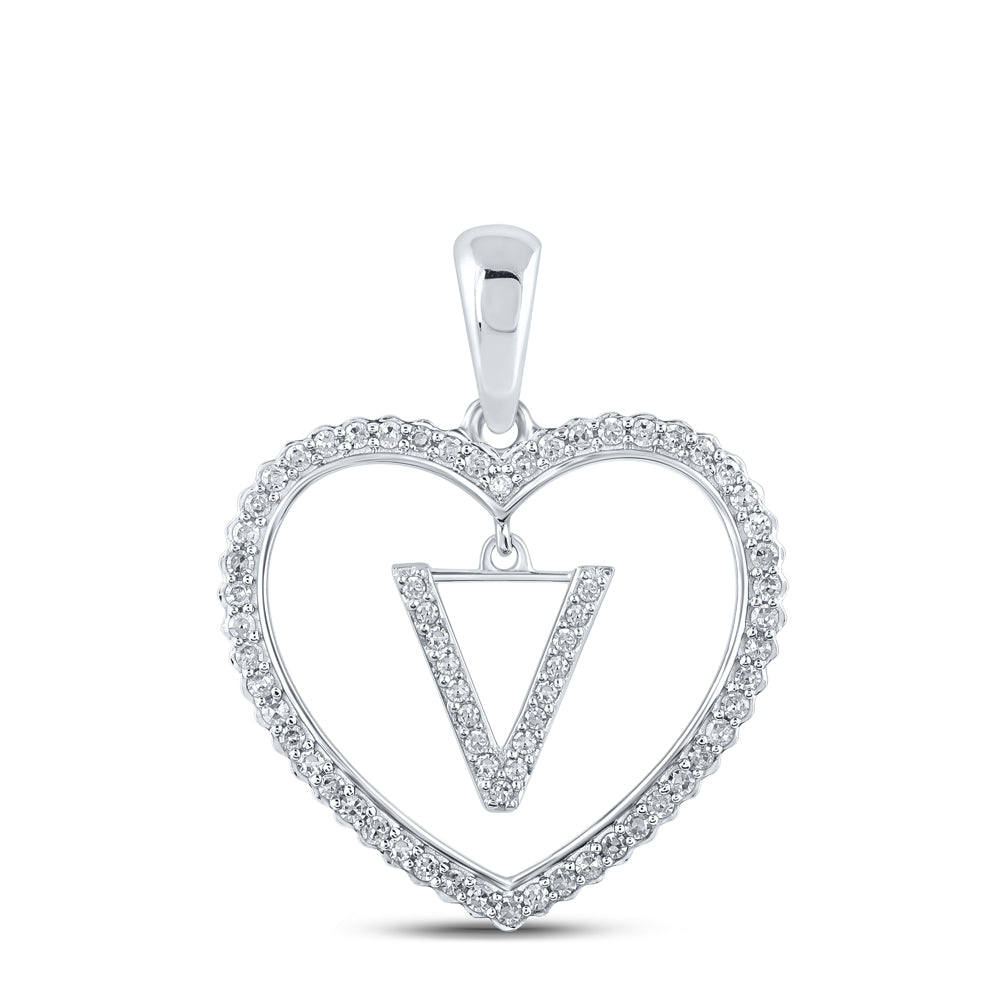1/4CTW-DIA CN INITIAL "V" HEART PENDANT