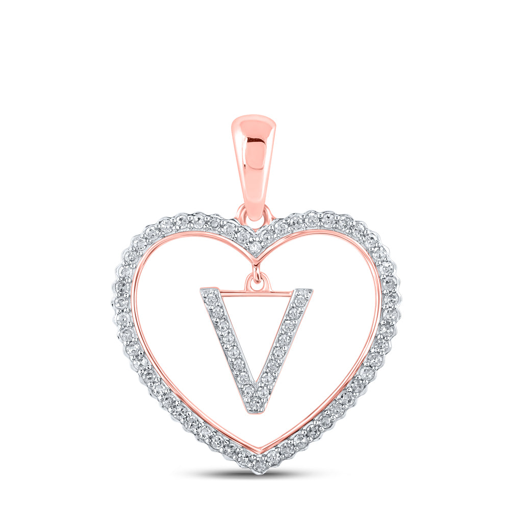 1/4CTW-DIA CN INITIAL "V" HEART PENDANT