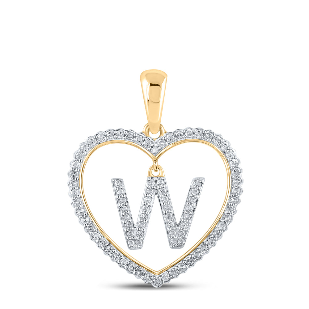 1/4CTW-DIA CN INITIAL "W" HEART PENDANT