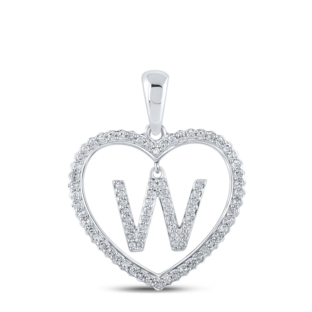 1/4CTW-DIA CN INITIAL "W" HEART PENDANT