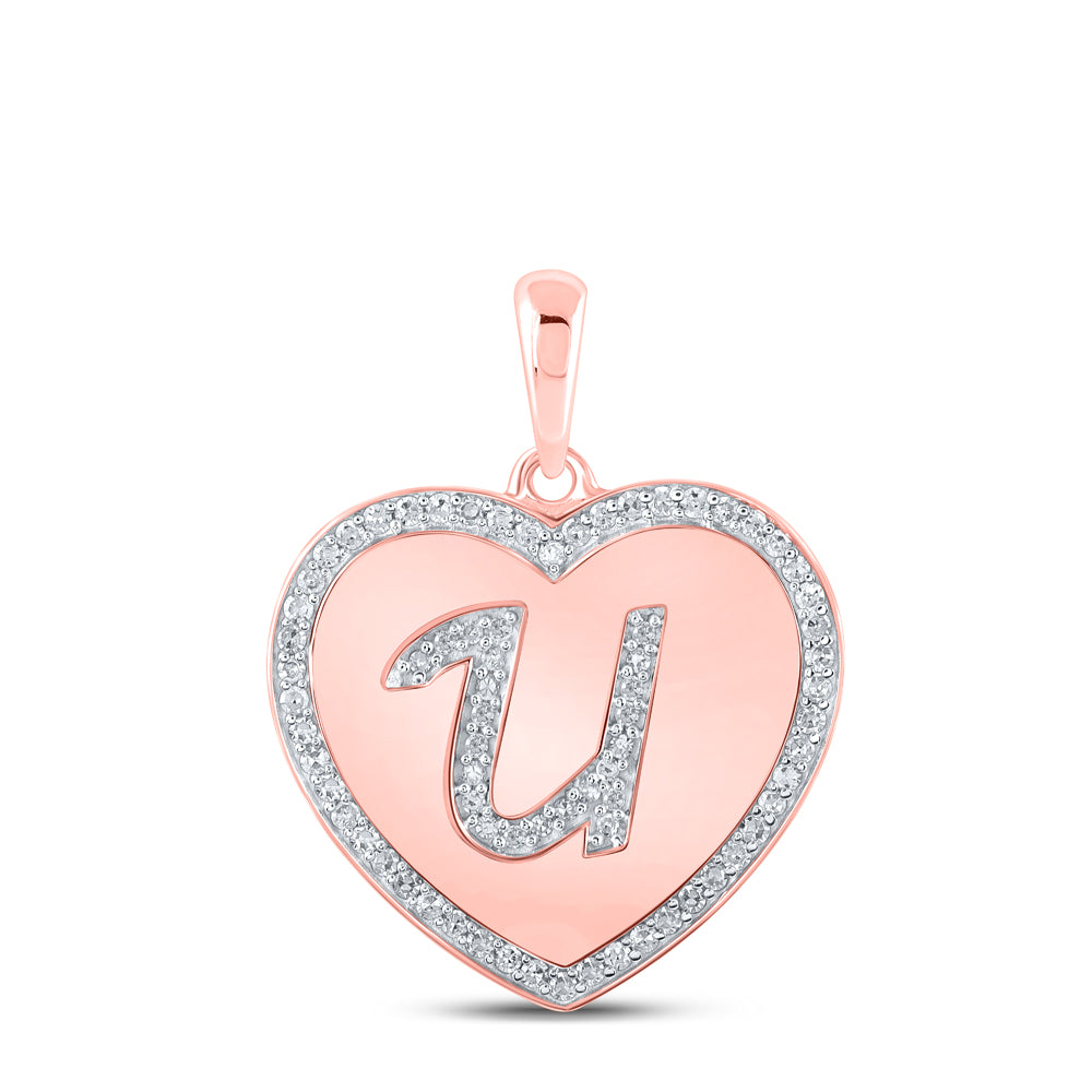 1/4CTW-DIA CN INITIAL "U" HEART PENDANT