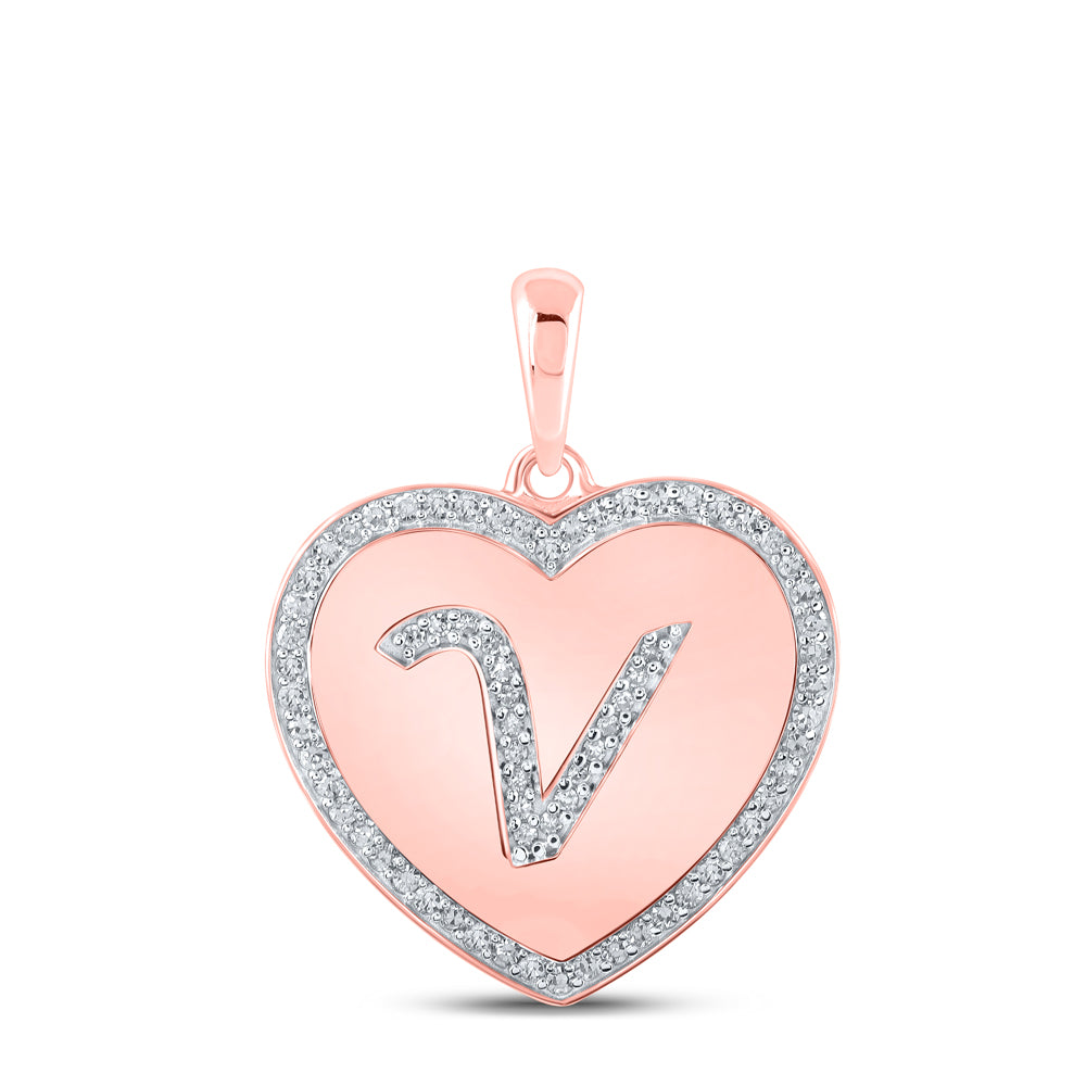 1/4CTW-DIA CN INITIAL "V" HEART PENDANT