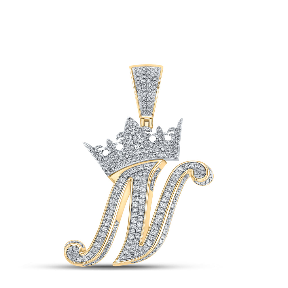 1 3/8CTW-DIA ANA M CROWN INITIAL "N" MENS PENDANT