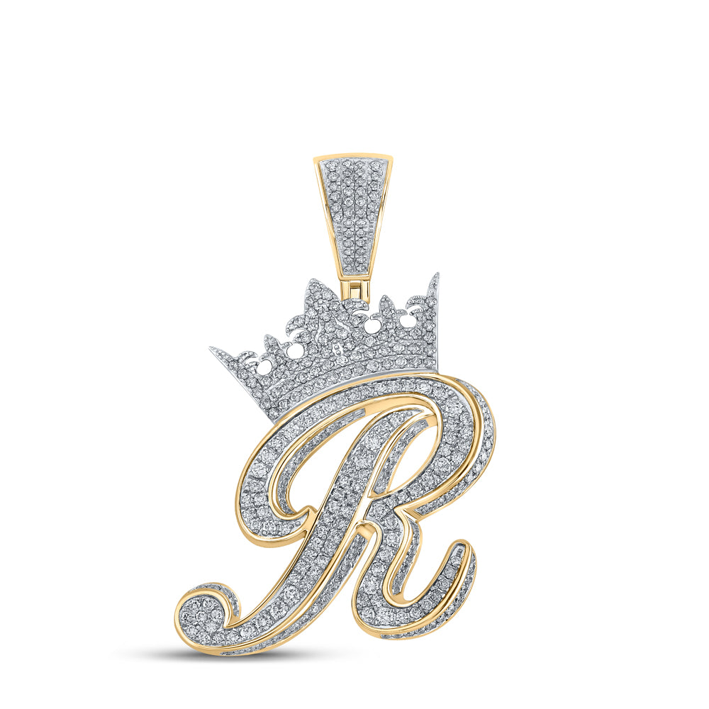 1 7/8CTW-DIA ANA M CROWN INITIAL "R" MENS PENDANT
