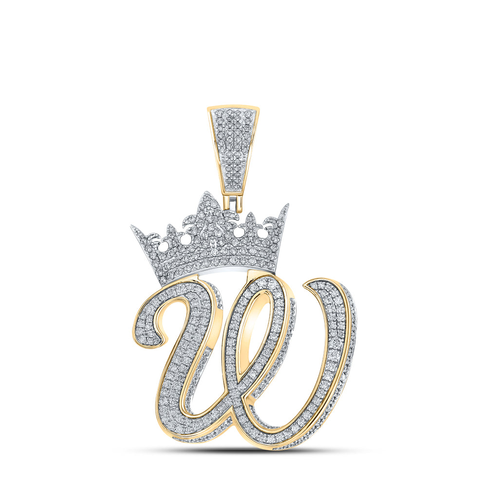1 3/4CTW-DIA ANA M CROWN INITIAL "W" MENS PENDANT