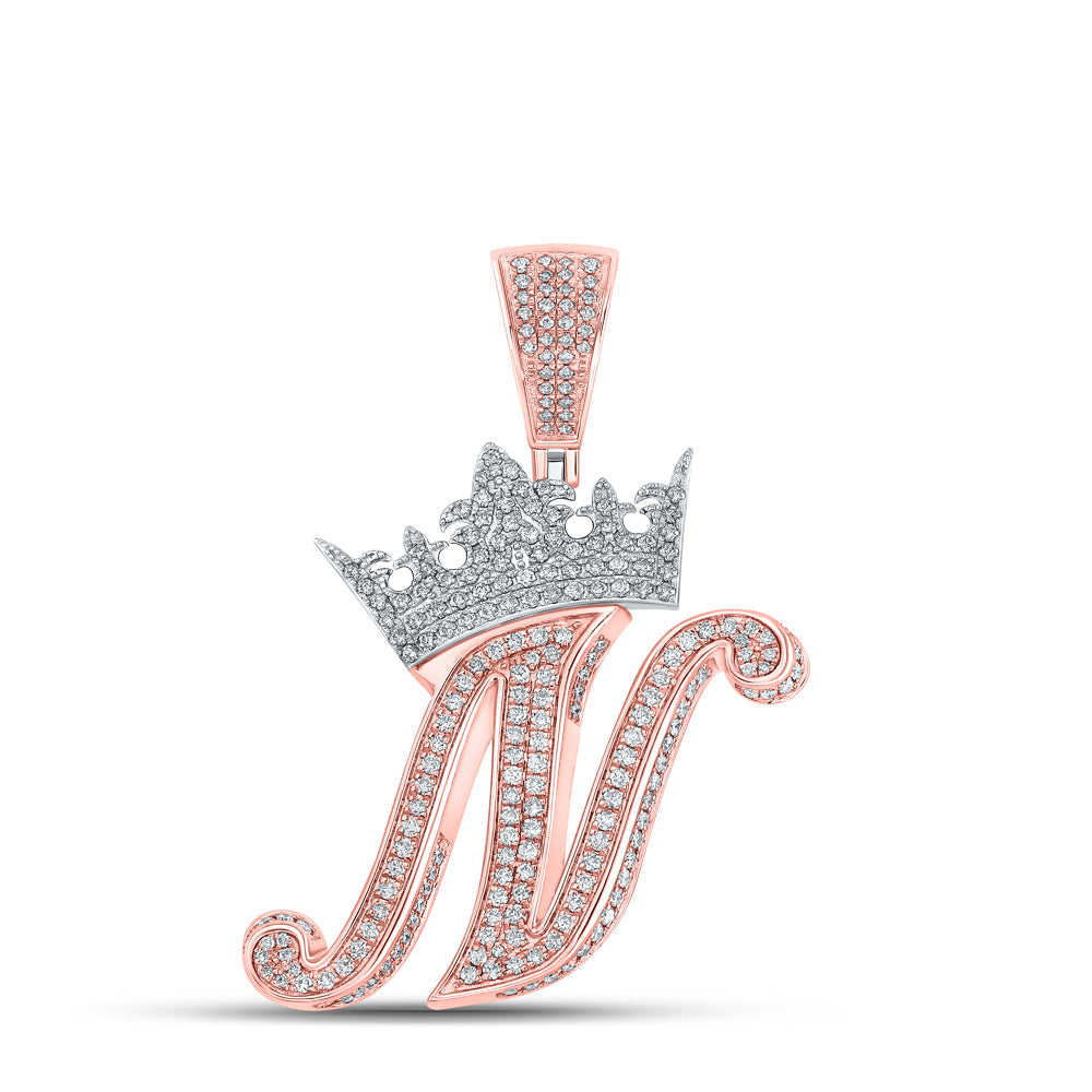 1 3/8CTW-DIA ANA M CROWN INITIAL "N" MENS PENDANT