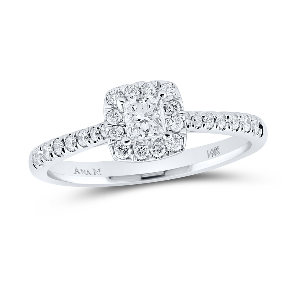 1/2CTW-DIA ANA M 1/4CT-CRD SINGLE HALO ENGAGEMENT RING