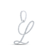 Load image into Gallery viewer, 14kt White Gold Womens Round Diamond L Initial Letter Pendant 1/2 Cttw
