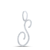 Load image into Gallery viewer, 14kt White Gold Womens Round Diamond S Initial Letter Pendant 3/8 Cttw
