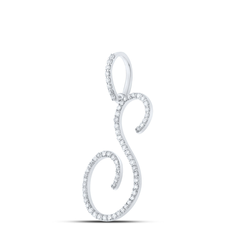 14kt White Gold Womens Round Diamond S Initial Letter Pendant 3/8 Cttw