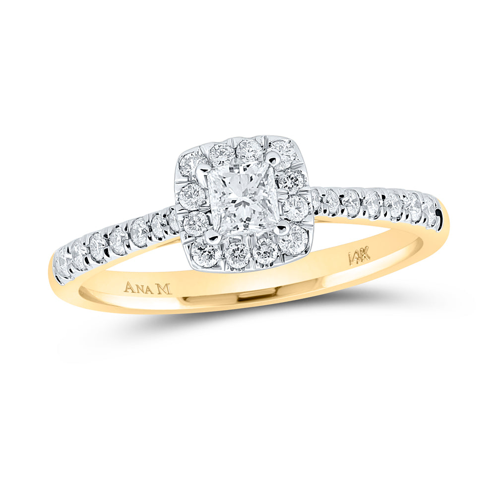 1/2CTW-DIA ANA M 1/4CT-CRD SINGLE HALO ENGAGEMENT RING