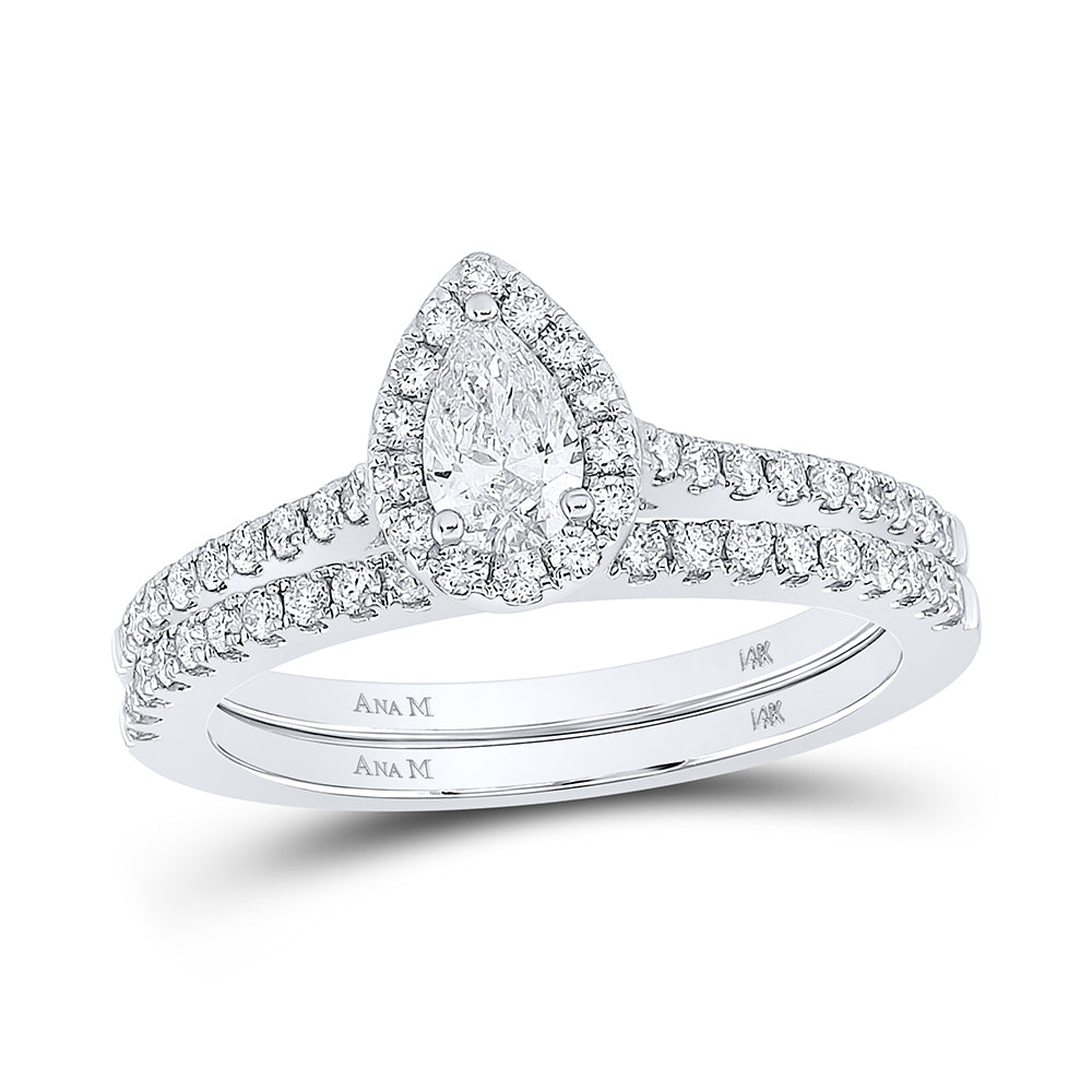 7/8CTW-DIA ANA M 1/3CT-CPEAR BRIDAL SETS SINGLE HALO