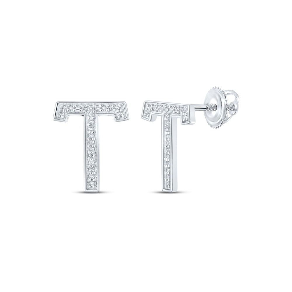 1/10CTW-DIA P1P2 INITIAL "T" GIFT EARRING