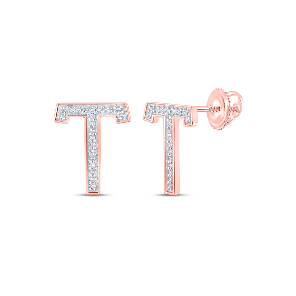 1/10CTW-DIA P1P2 INITIAL "T" GIFT EARRING