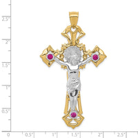 Load image into Gallery viewer, 14k Two-tone Polished with Red CZs Crucifix Pendant
