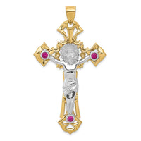 Load image into Gallery viewer, 14k Two-tone Polished with Red CZs Crucifix Pendant
