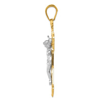 Load image into Gallery viewer, 14k Two-tone Polished with Red CZs Crucifix Pendant
