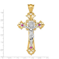 Load image into Gallery viewer, 14k Two-tone Polished with Red CZs Crucifix Pendant
