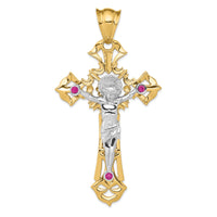 Load image into Gallery viewer, 14k Two-tone Polished with Red CZs Crucifix Pendant
