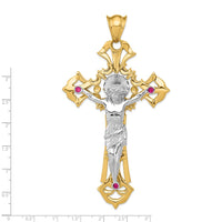 Load image into Gallery viewer, 14k Two-tone Polished with Red CZs Crucifix Pendant

