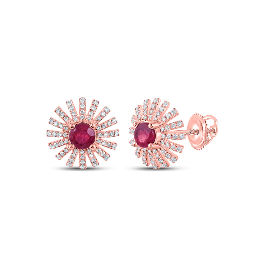 5/8CTW-DIA ANA M 7/8 CTW RUBY FASHION FLOWER EARRING