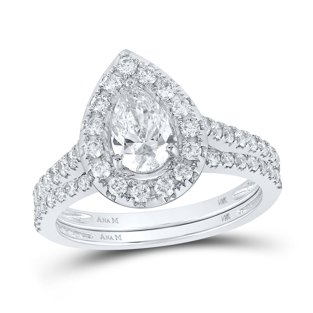 1 1/2CTW-DIA ANA M 3/4CT-CPEAR SINGLE HALO BRIDAL SET