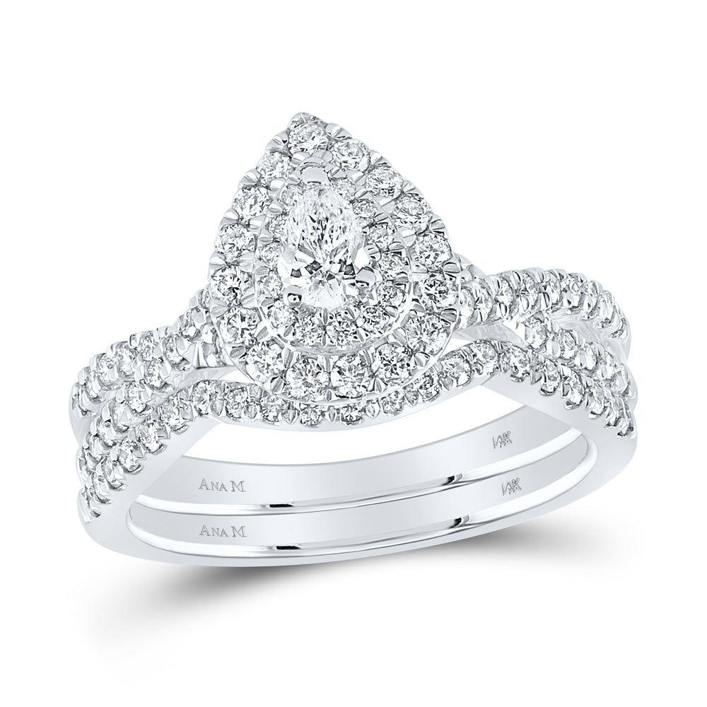 1 CTW-DIA ANA M 1/5CT-CPEAR BRIDAL SET DOUBLE HALO