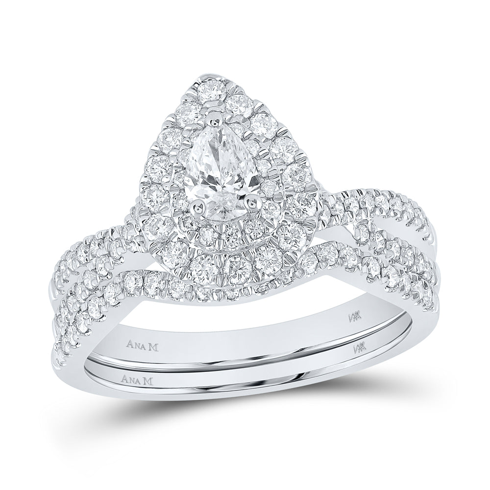 1 CTW-DIA ANA M 1/3CT-CPEAR BRIDAL SET DOUBLE HALO