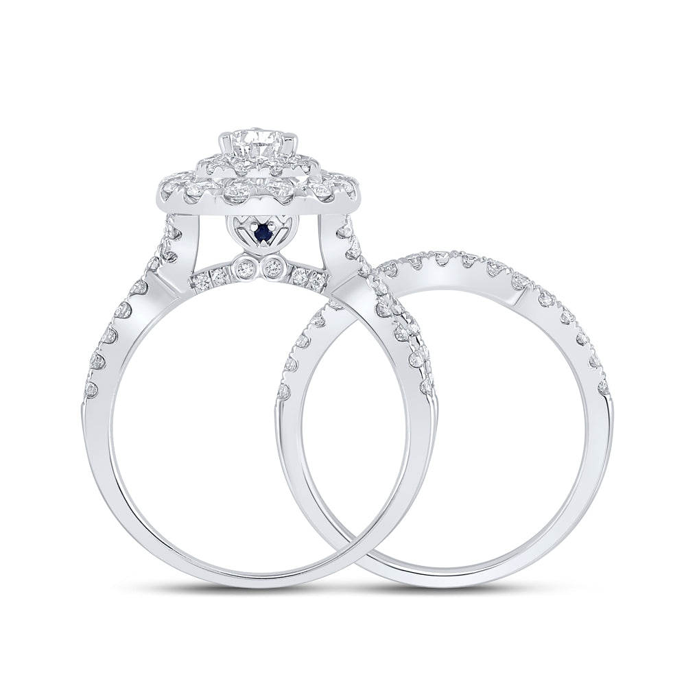 2 CTW-DIA ANA M 1/2CT-CPEAR BRIDAL SET DOUBLE HALO