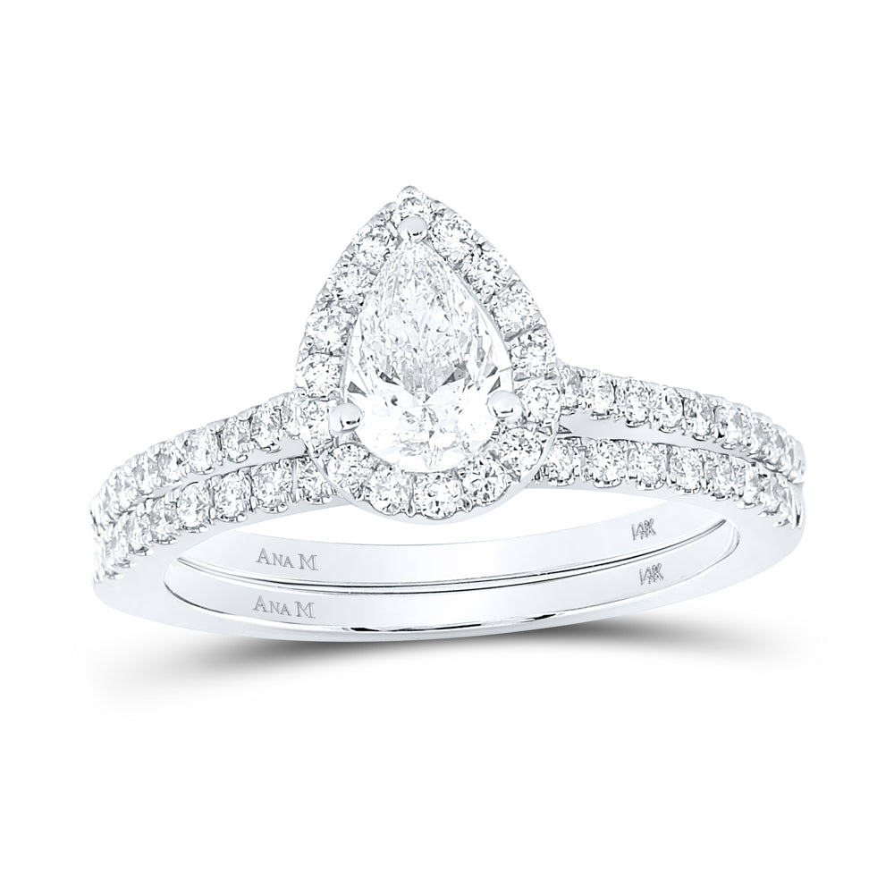 1CTW-DIA ANA M 5/8CT-CPEAR BRIDAL SET SINGLE HALO