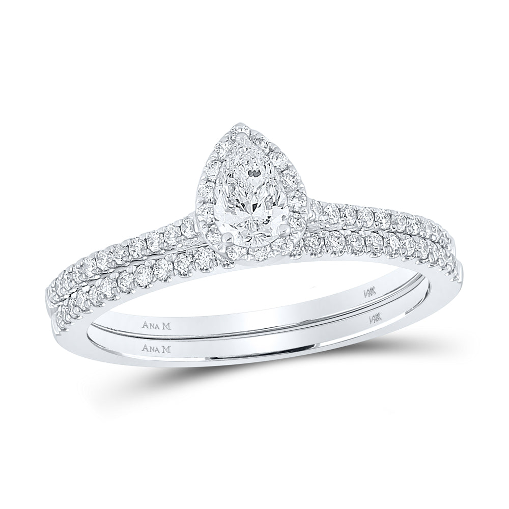 5/8CTW-DIA ANA M 1/3CT-CPEAR BRIDAL SET SINGLE HALO