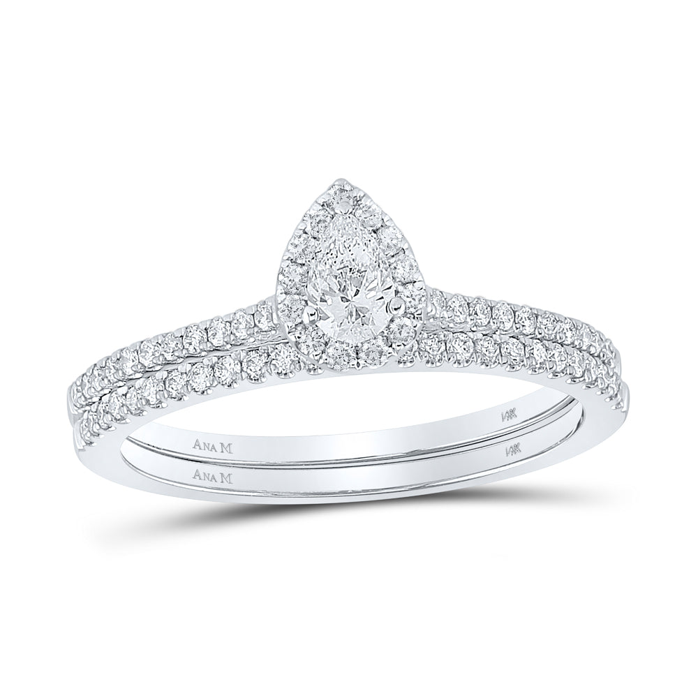 1/2CTW-DIA ANA M 1/5CT-CPEAR BRIDAL SET SINGLE HALO