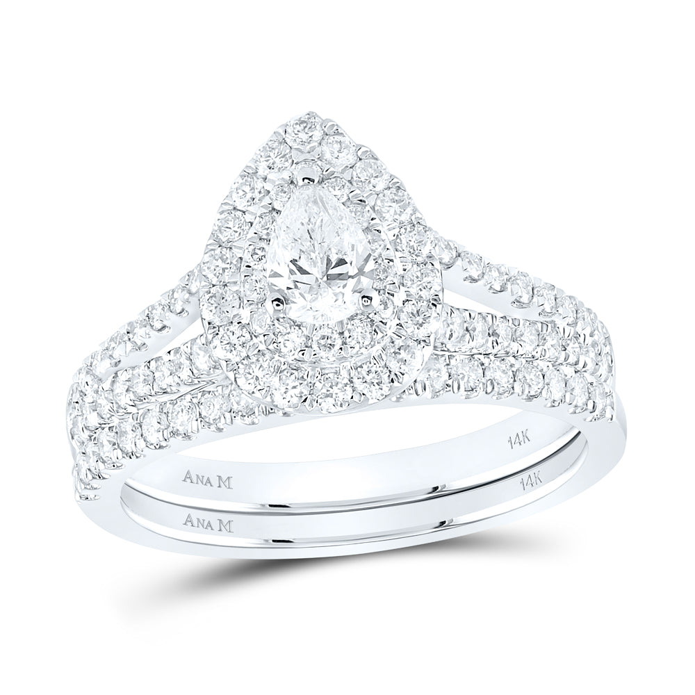 1 CTW-DIA ANA M 1/3CT-CPEAR BRIDAL SET DOUBLE HALO