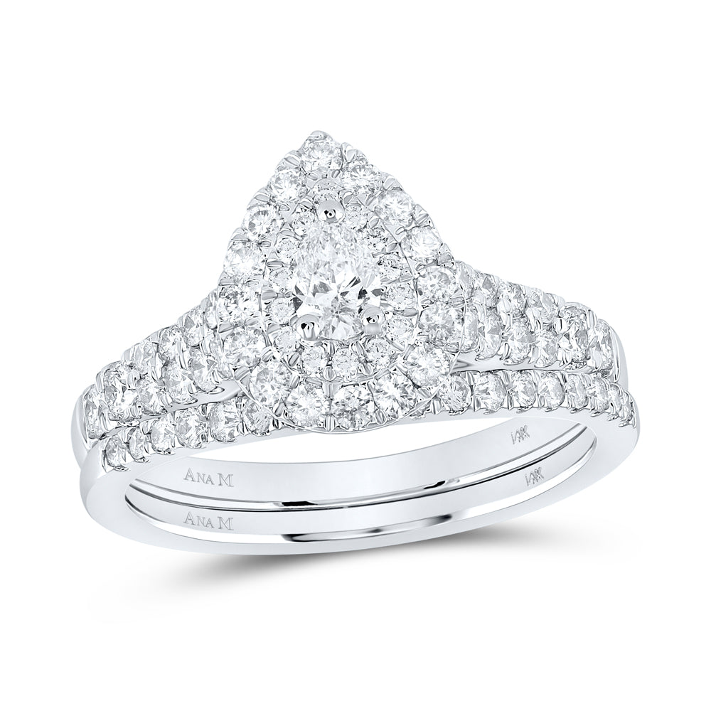 1 CTW-DIA ANA M 1/5CT-CPEAR BRIDAL SET DOUBLE HALO