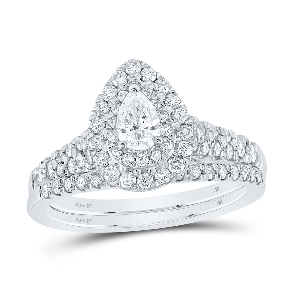 1 CTW-DIA ANA M 1/3CT-CPEAR BRIDAL SET DOUBLE HALO