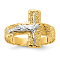 Load image into Gallery viewer, 14k Two-tone Polished &amp; Diamond-Cut Mens Crucifix Ring
