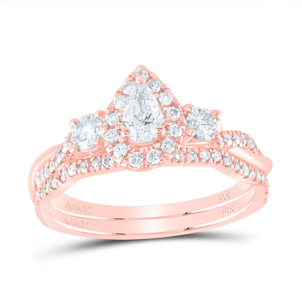 3/4CTW-DIA ANA M 1/4CT-CPEAR BRIDAL SET 1HALO