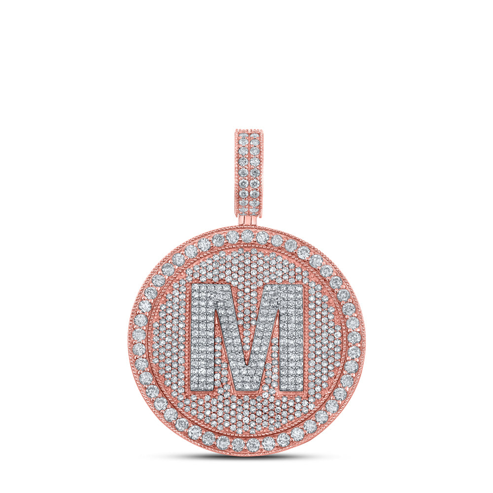 3 5/8CTW-DIA NK INITIAL "M" HONEY COMB MENS CHARM