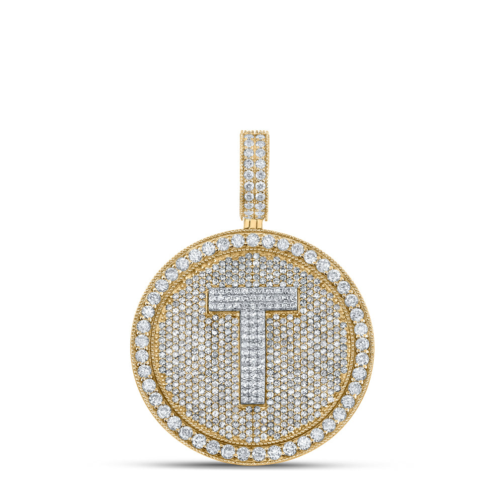 3 7/8CTW-DIA NK INITIAL "T" HONEY COMB MENS CHARM