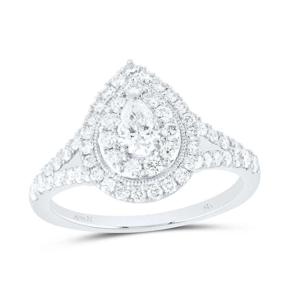 1CTW-DIA ANA M 1/3CT-CPEAR DOUBLE HALO  ENGAGEMENT RNG