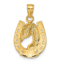 Load image into Gallery viewer, 14k Solid Polished Horse Head in Horseshoe Pendant
