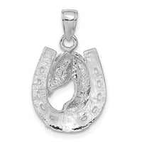 Load image into Gallery viewer, 14k White Gold Solid Polished Horse Head in Horseshoe Pendant
