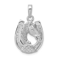 Load image into Gallery viewer, 14k White Gold Solid Polished Horse Head in Horseshoe Pendant
