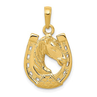 Load image into Gallery viewer, 14k Solid Polished Horse Head in Horseshoe Pendant
