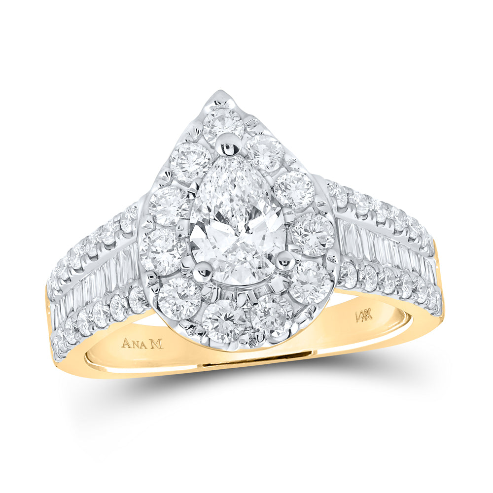 2CTW-DIA ANA M 3/4CT-CPEAR SINGLE HALO ENGAGEMENT RING