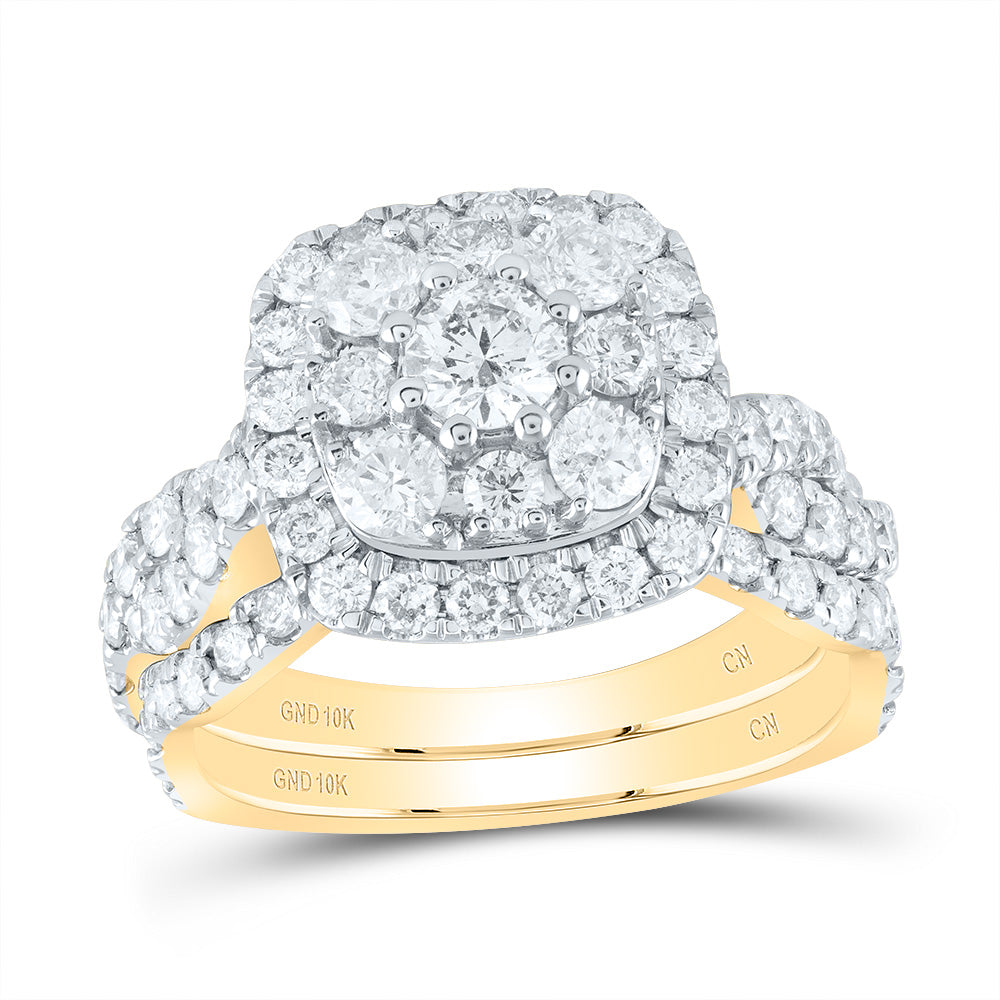 2CTW-DIA CN 1/4CT-CRD DOUBLE  HALO BRIDAL SET