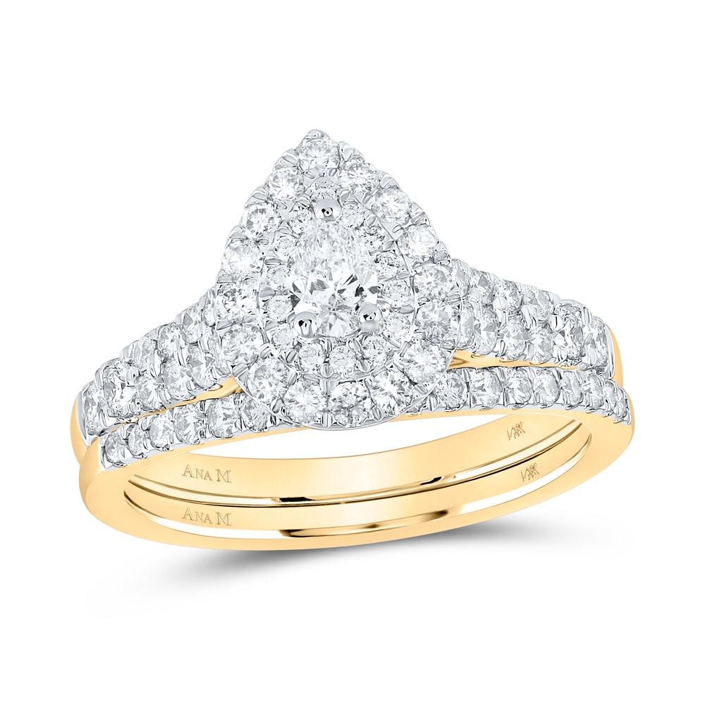 1 CTW-DIA ANA M 1/5CT-CPEAR BRIDAL SET DOUBLE HALO