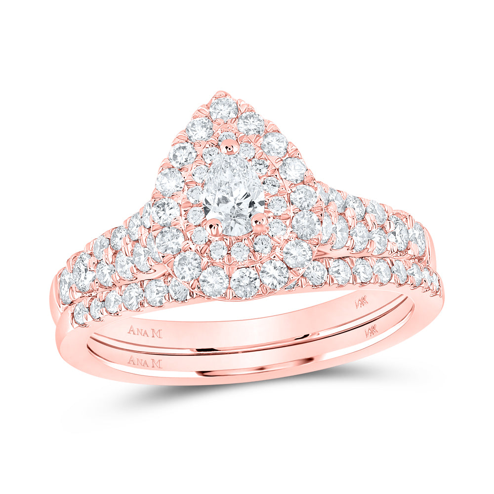 1 CTW-DIA ANA M 1/5CT-CPEAR BRIDAL SET DOUBLE HALO