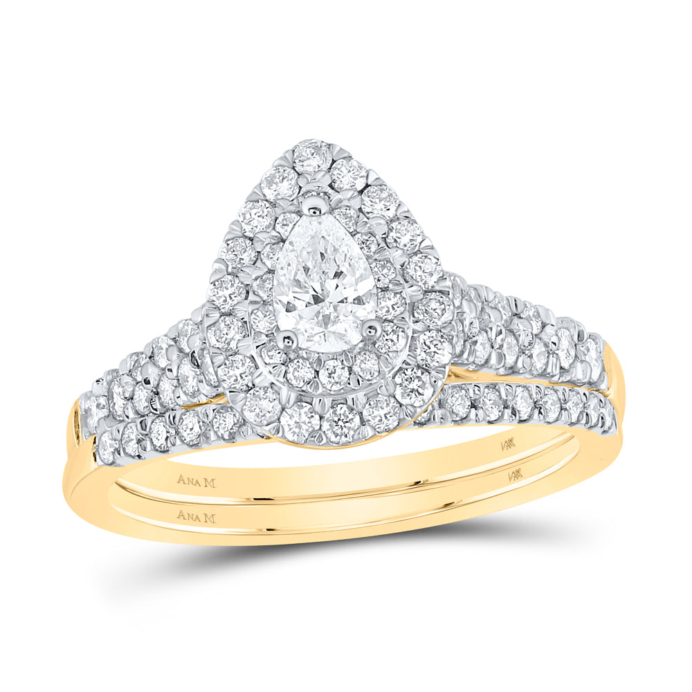 1 CTW-DIA ANA M 1/3CT-CPEAR BRIDAL SET DOUBLE HALO