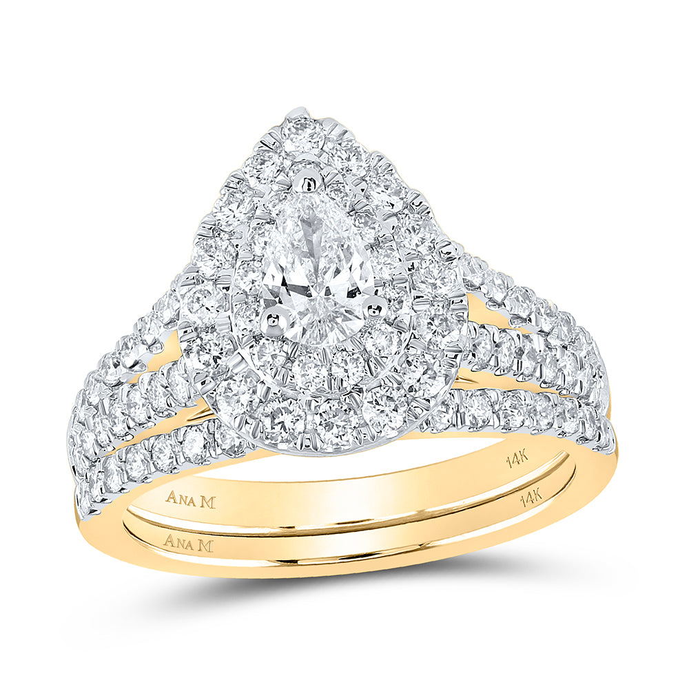 1 1/2CTW-DIA ANA M 3/8CT-CPEAR BRIDAL SET DOUBLE HALO